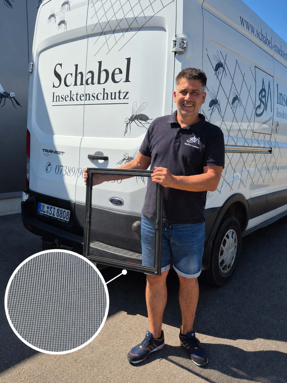 Repariertes Fliegengitter nach Hagelschaden, Schabel Insektenschutz